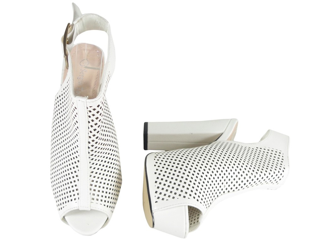 Openwork white boots sandals on the pole - 2