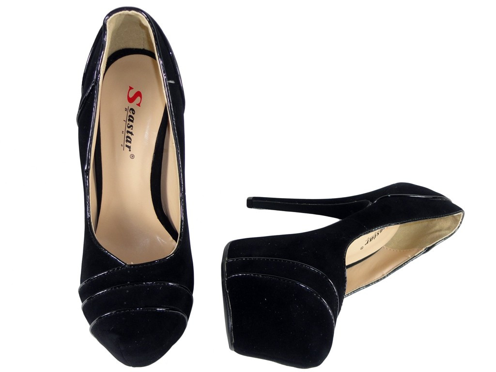 Juodi matiniai bateliai su stiletto platforma - 2