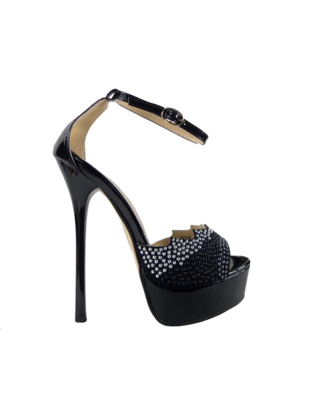 Melnas stiletto sandales ar potītes siksnu - 1