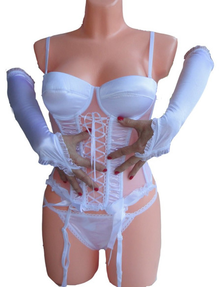 SET CORSET ALB DE LENȚIUNI DE SATIN - 1