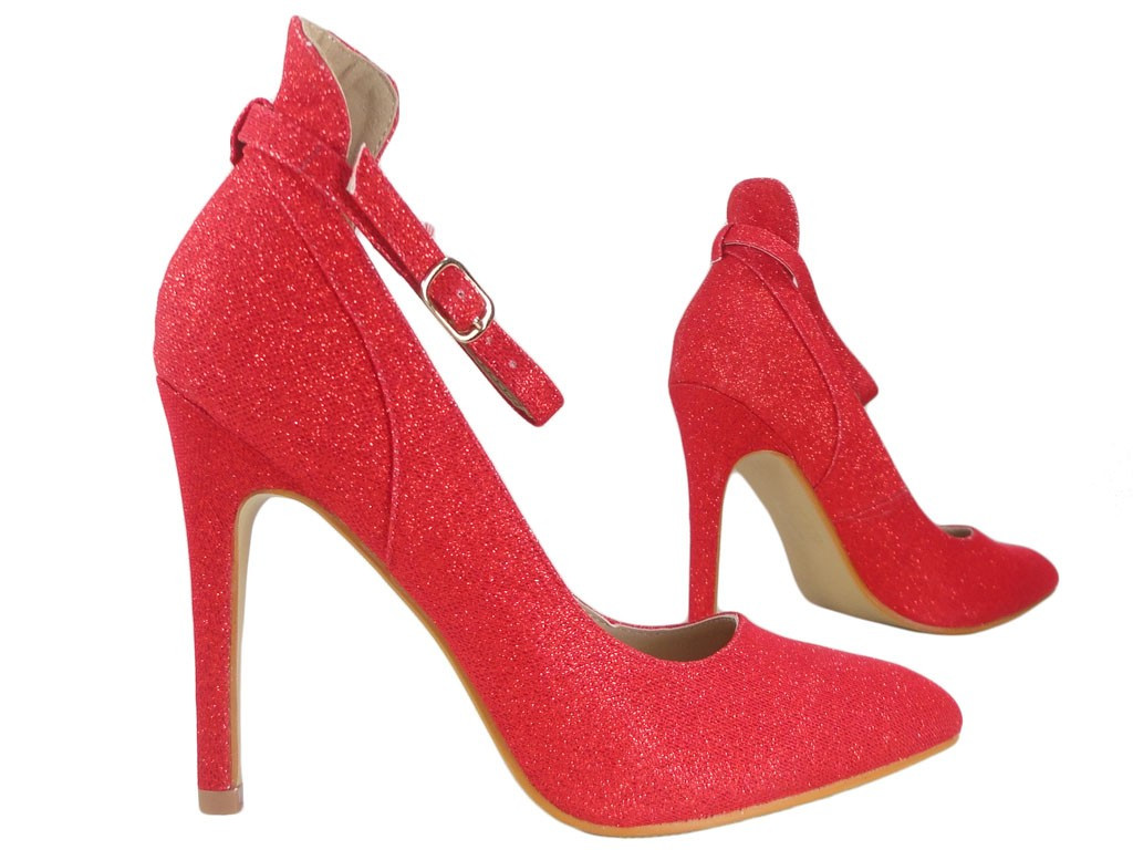 Shoes red pins with glitter stripes - 3