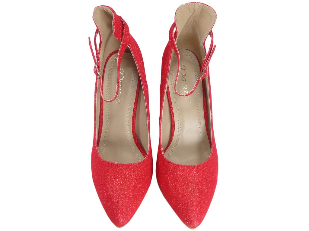 Schuhe rote High Heels mit Glitzergürtel - 2