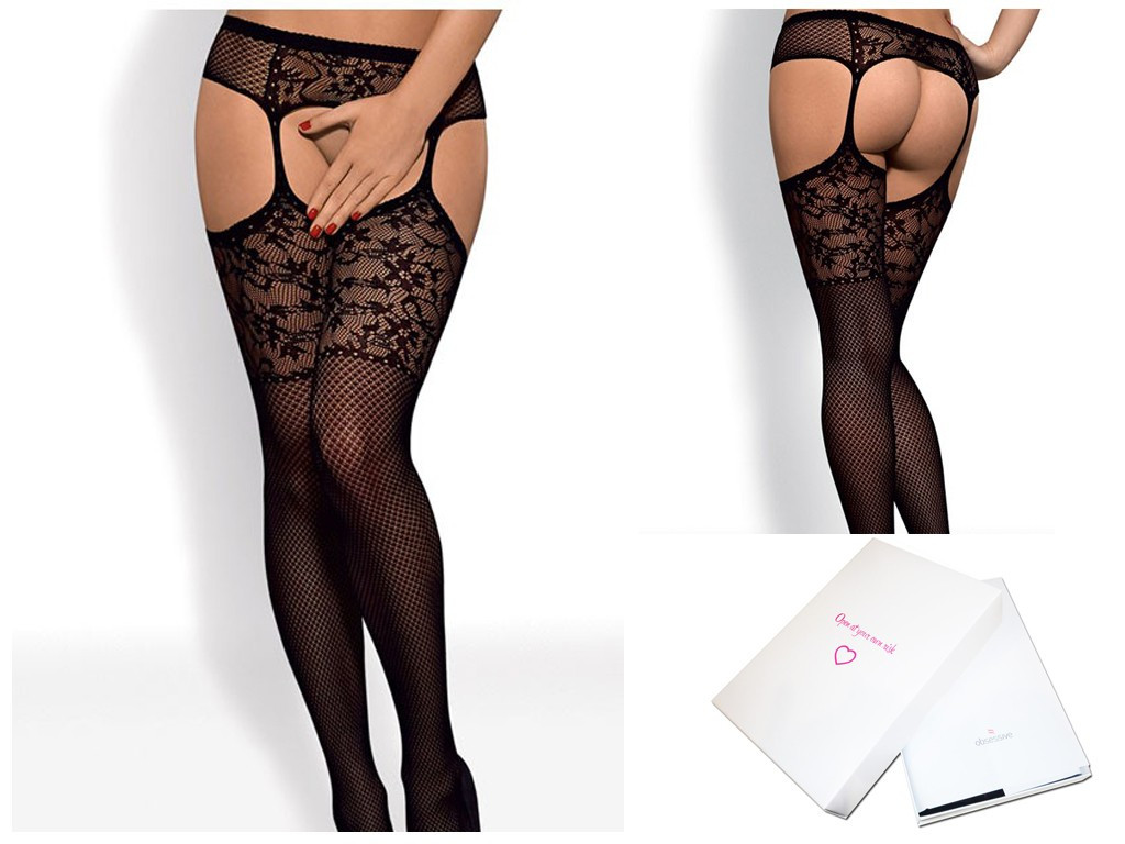 Des bas stimulants avec une ceinture noire Obsessive - 3