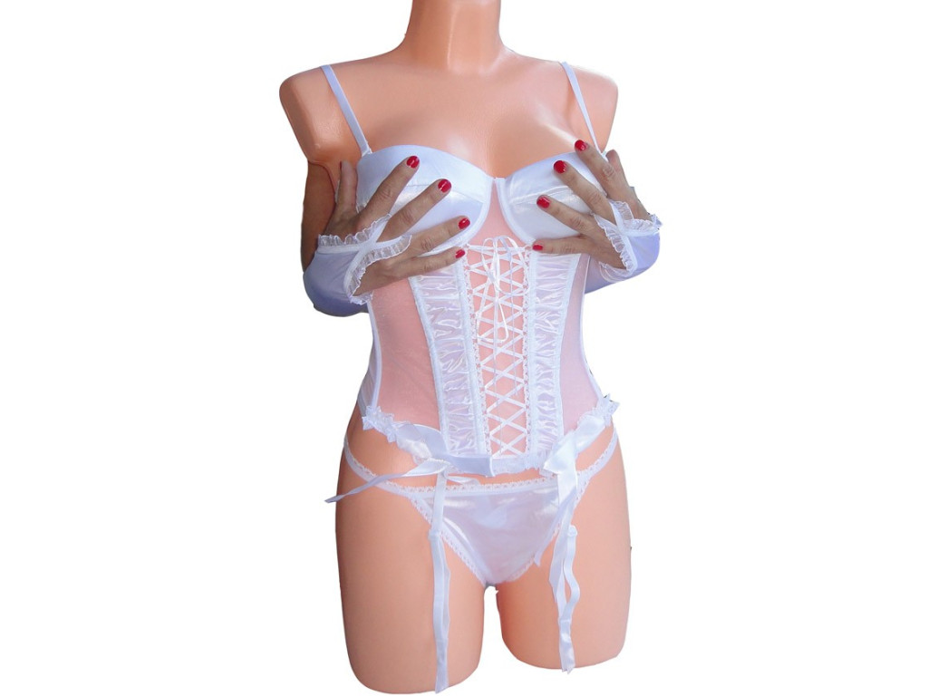 CORSET WHITE SET OF SATIN LINGERIE - 4