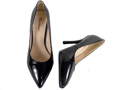Pantofi dama cu toc înalt negru lăcuit - 2