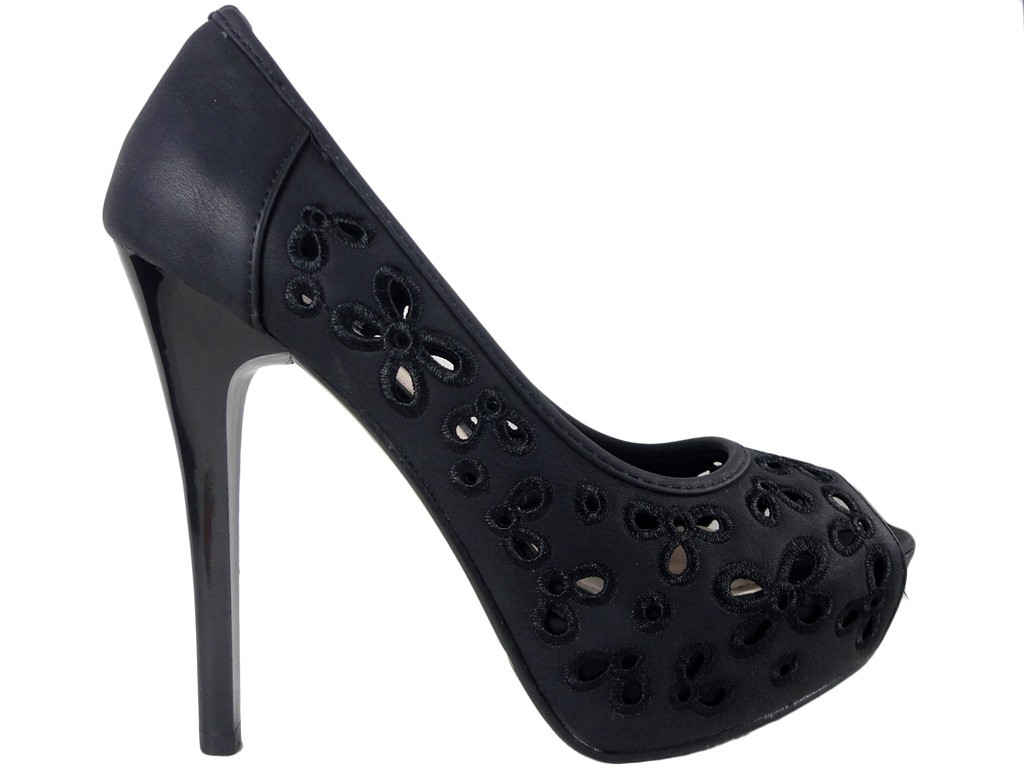 Black openwork pins on the platform open finger - 1