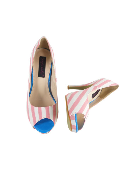 White pink striped ladies' pins on the platform - 2