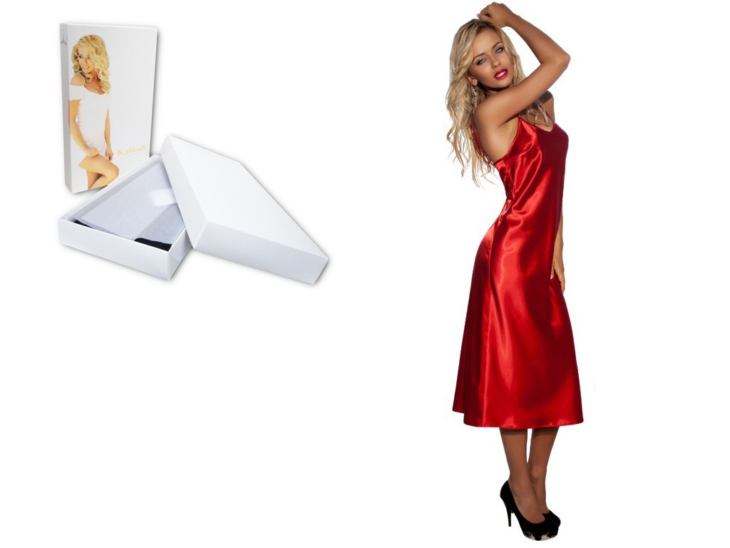 Chemise de nuit en satin rouge long - 4