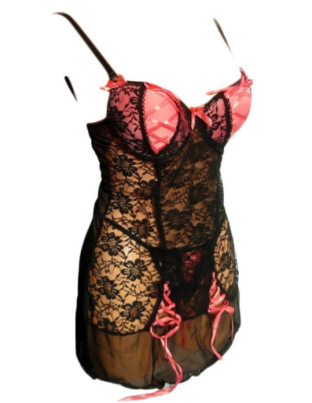 Nightdress black coral lace - 2