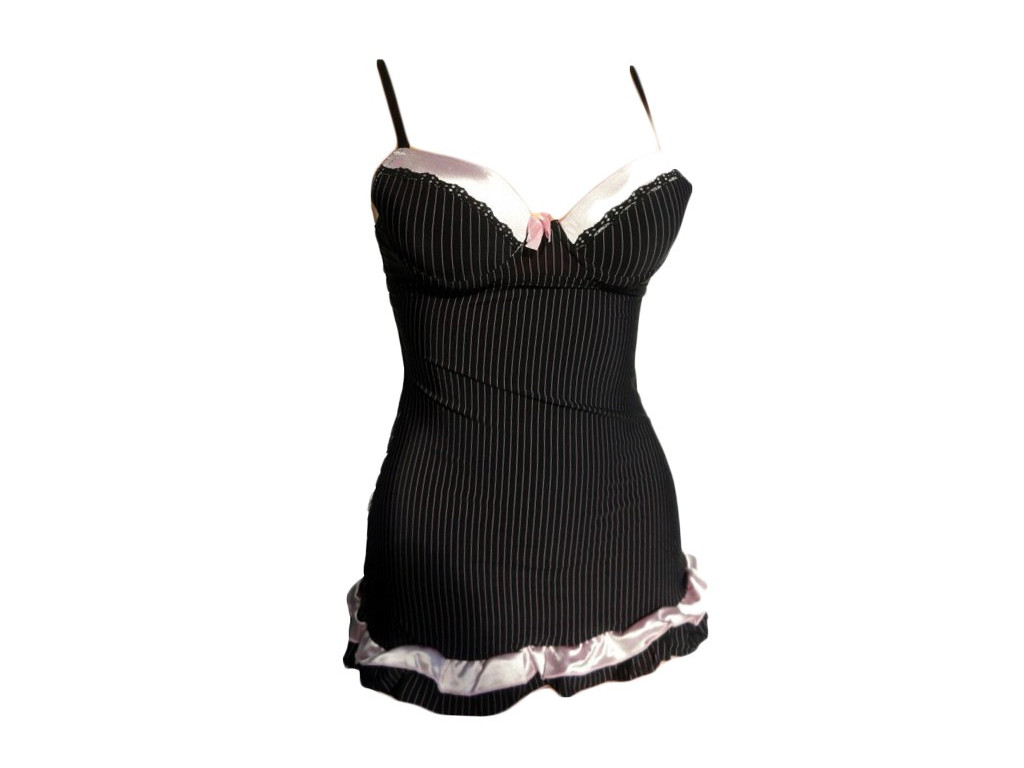 Chemises de nuit pour dames - Lingerie noire à rayures - 1