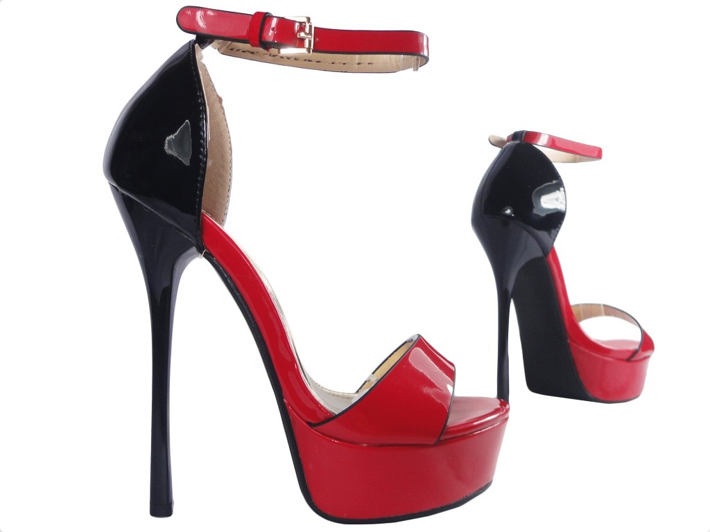 Sarkanas stiletto sandales ar potītes siksnu - 3
