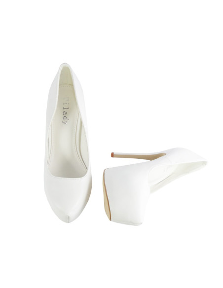 White stilettos on the platform are matte wedding shoes - 2