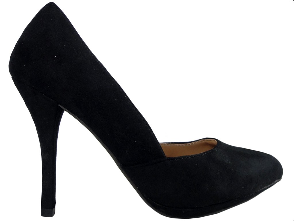 Čierne semišové dámske topánky na vysokom podpätku - 1