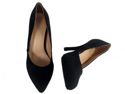 Pantofi de damă din piele de căprioară cu toc înalt negru - 2
