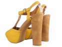 Yellow suede sandals on the platform of the heeled shoes - 4
