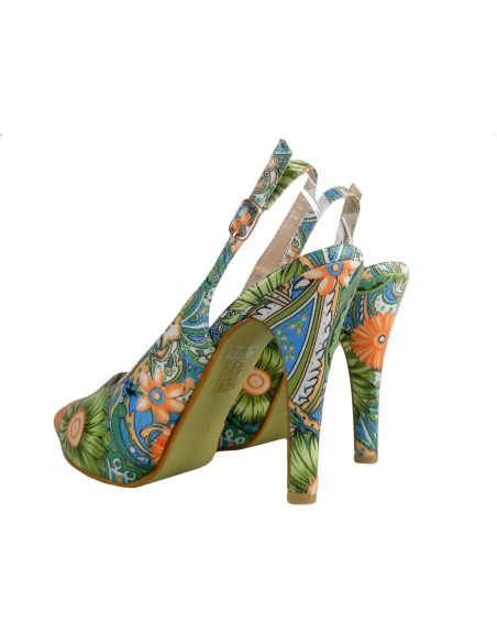 Colourful sandals on a pin and a platform of shoes in flowers - 4