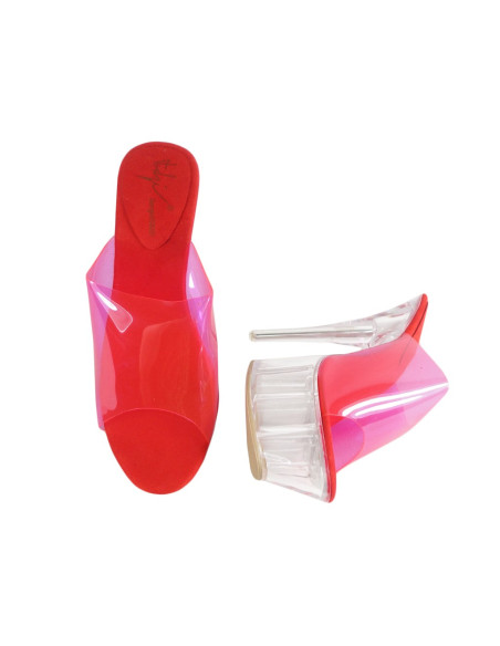 Rosa Flip-Flops auf hohem Absatz. Transparente High Heels - 2
