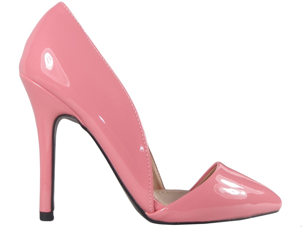 Różowe szpilki z wycięciem buty damskie pudrowy róż - 1