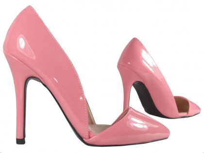 Różowe szpilki z wycięciem buty damskie pudrowy róż - 3