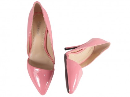 Różowe szpilki z wycięciem buty damskie pudrowy róż - 2