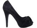 Black high heels platform shoes on the toes - 1
