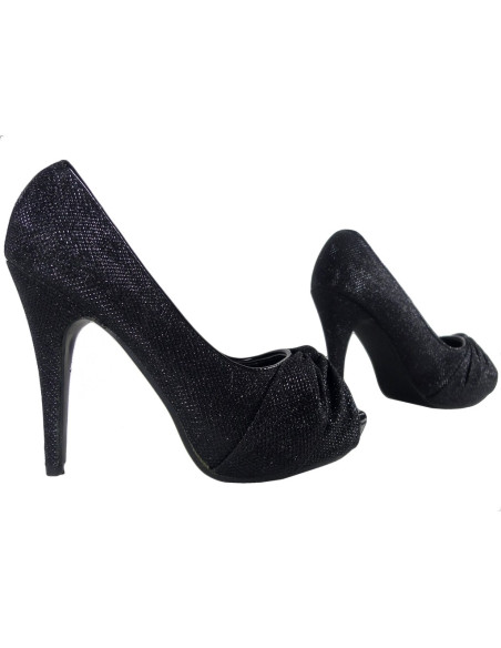 Melni kurpes ar melnu stiletto papēdi ar atvērtu platformu - 3