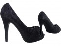 Black high heels platform shoes on the toes - 3