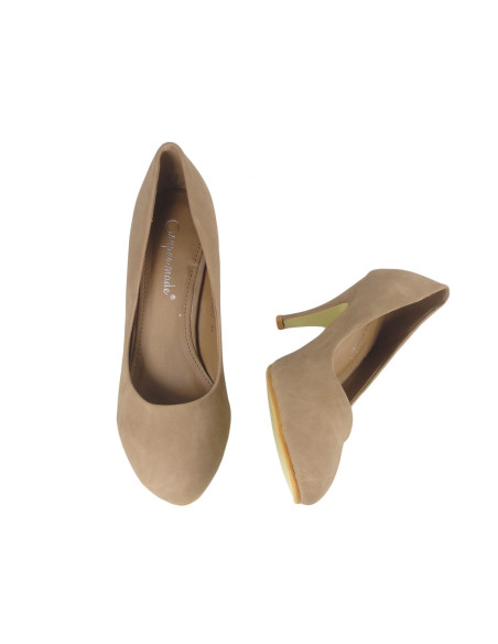 Beigefarbene Khaki-Damenpumps mit niedrigen Absätzen - 2
