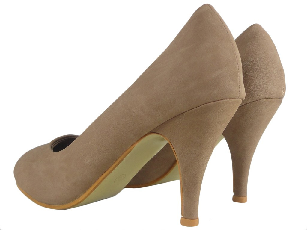Beigefarbene Khaki-Damenpumps mit niedrigen Absätzen - 4
