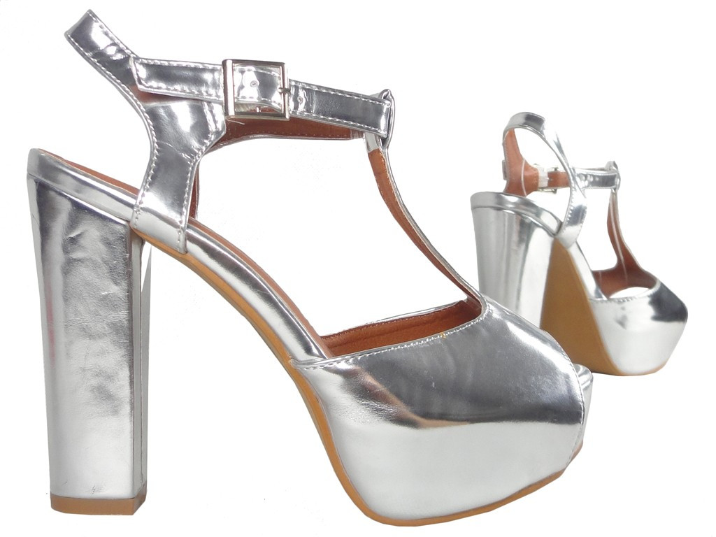 Sieviešu spoguļstikla sudraba sandales uz stiletto papēža - 3
