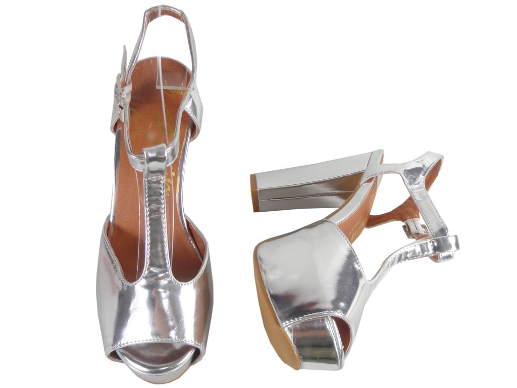 Ladies' sandals on the pole mirror silver - 2