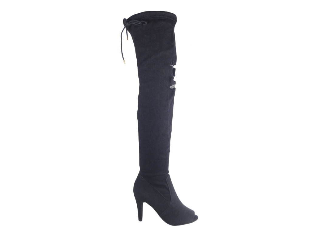 Bottes en jean noir bottes d'été à bout ouvert - 1