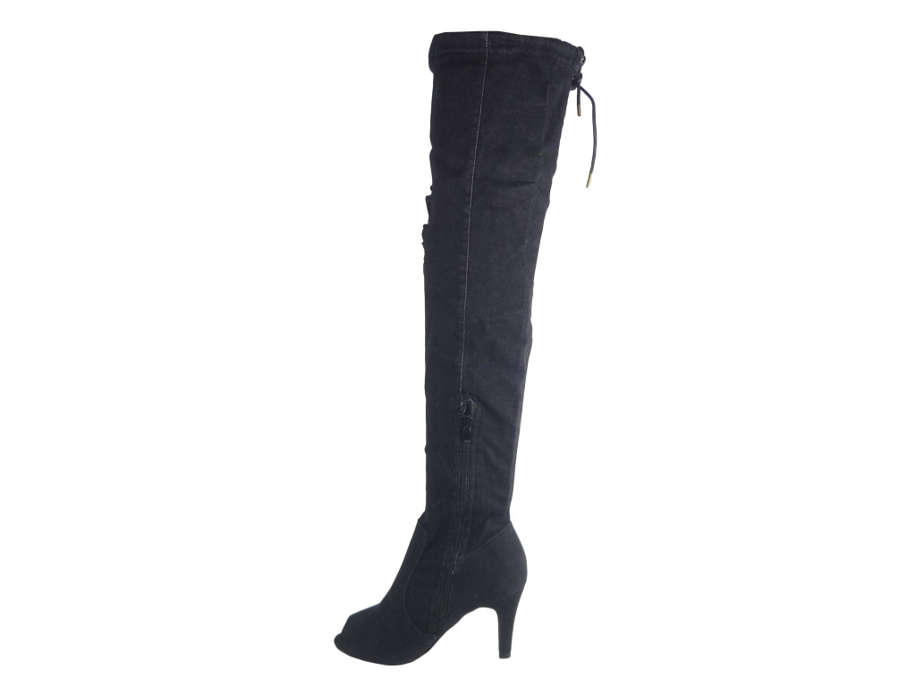 Bottes en jean noir bottes d'été à bout ouvert - 2