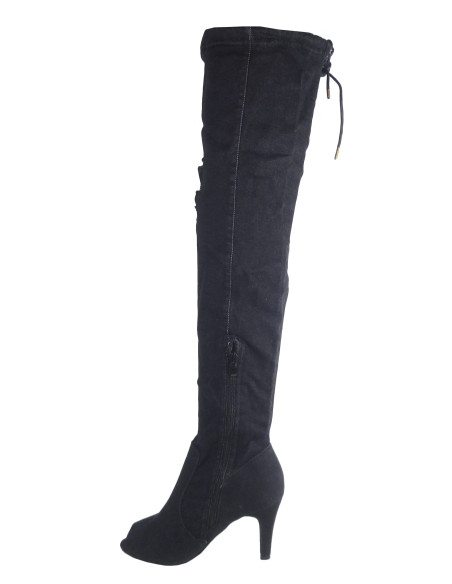 Bottes en jean noir bottes d'été à bout ouvert - 2