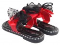 Ladies' flip flops black boots with red ribbon - 4