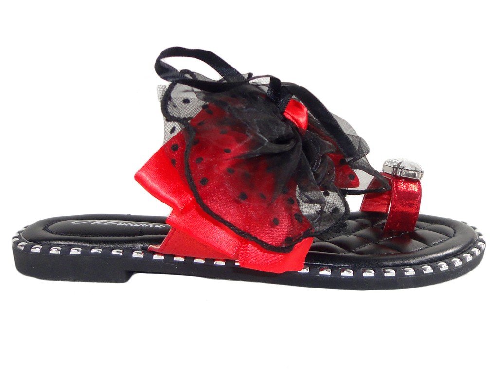 Dámské černé pantofle s červenou stužkou - 1