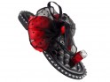 Női fekete papucs cipő, piros szalaggal - 3