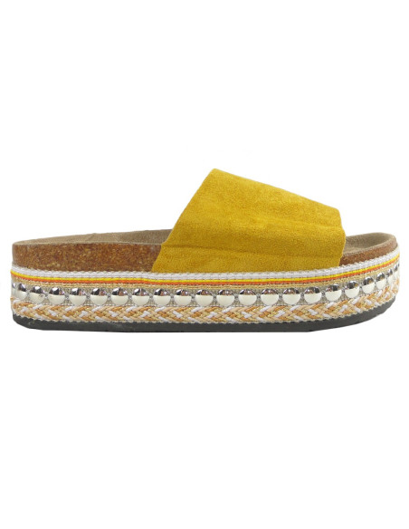 Papuci de damă din piele de căprioară eco galbenă - 1