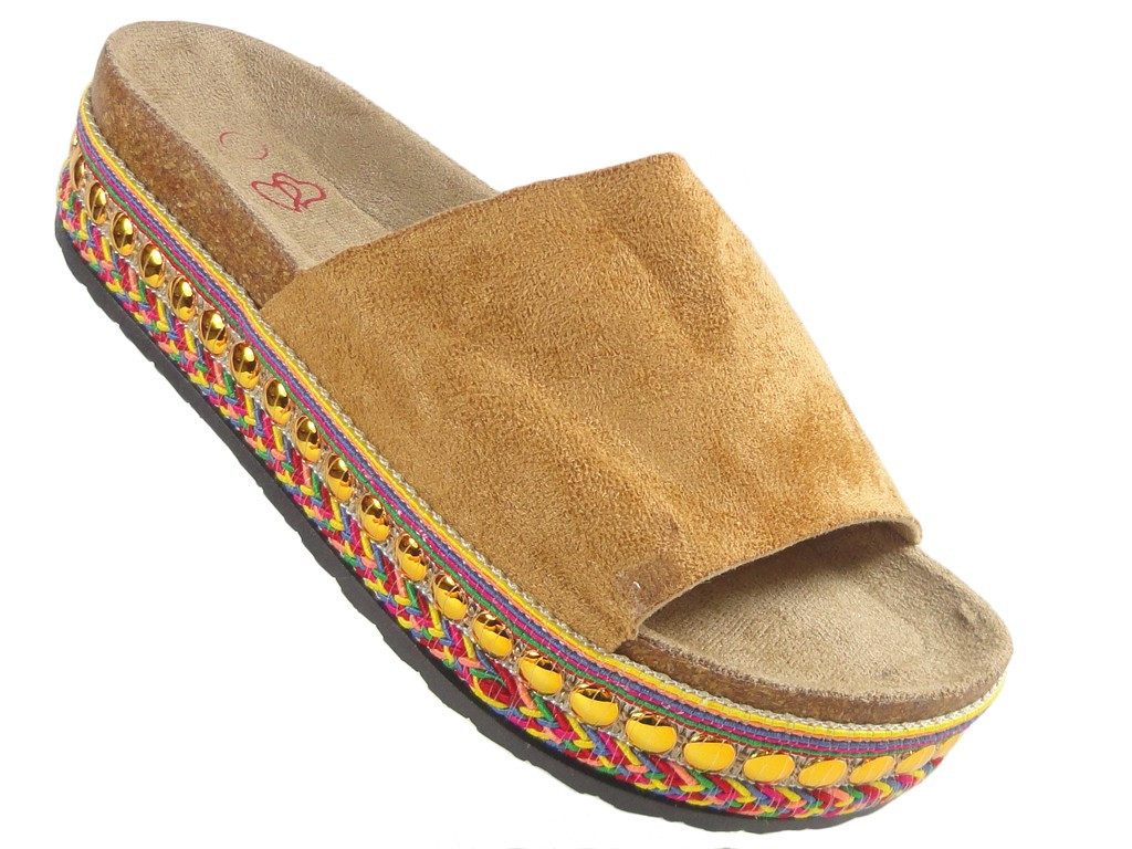 Karamell Damen eko Wildleder profilierte Flip-Flops - 3