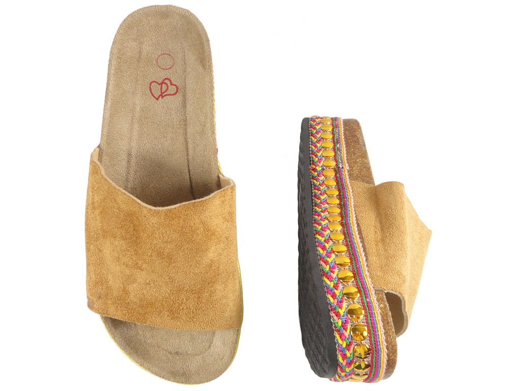 Karamell Damen eko Wildleder profilierte Flip-Flops - 2