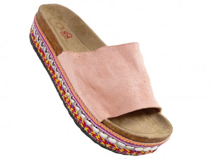 Papuci pentru femei din piele de căprioară ecologică roz - 3