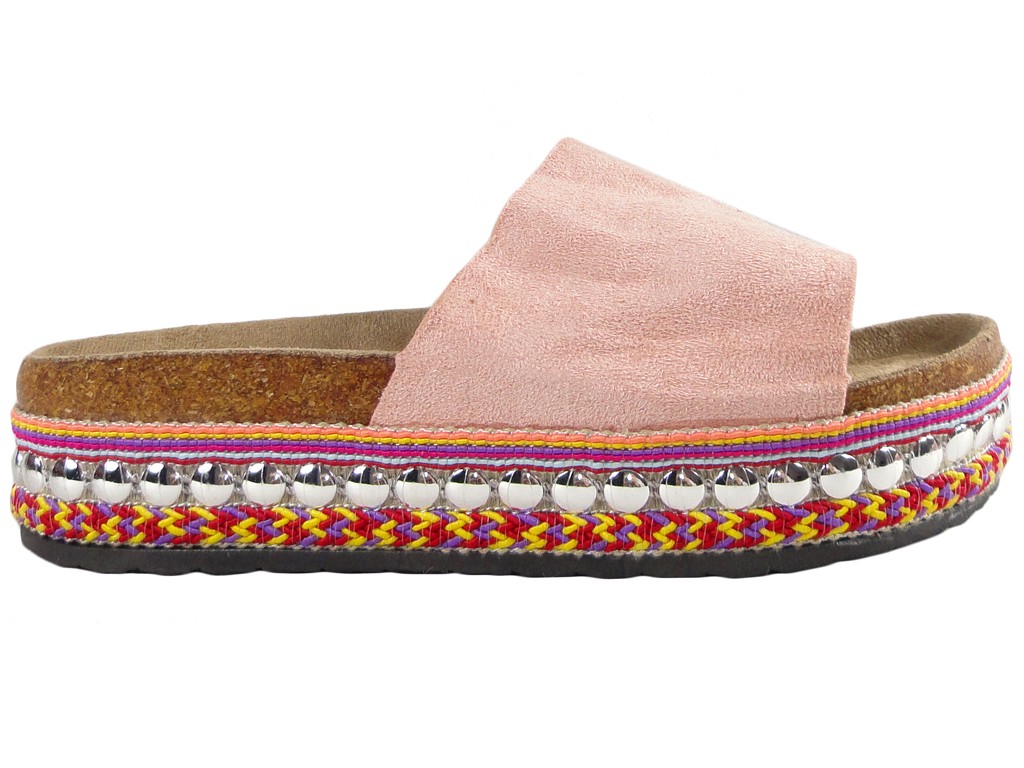 Papuci pentru femei din piele de căprioară ecologică roz - 1