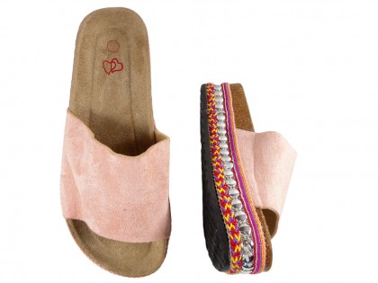 Papuci pentru femei din piele de căprioară ecologică roz - 2