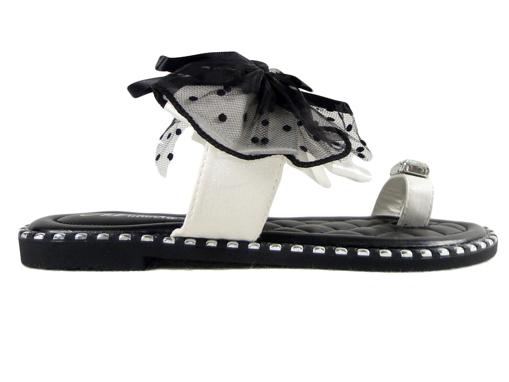 Dámské černé pantofle s bílou stužkou - 1