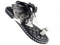 Pantofi de papuci negri pentru femei, cu o panglică albă - 3