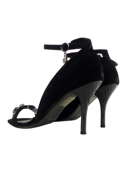 Sandale cu toc înalt din piele de căprioară neagră și curea pentru gleznă - 4
