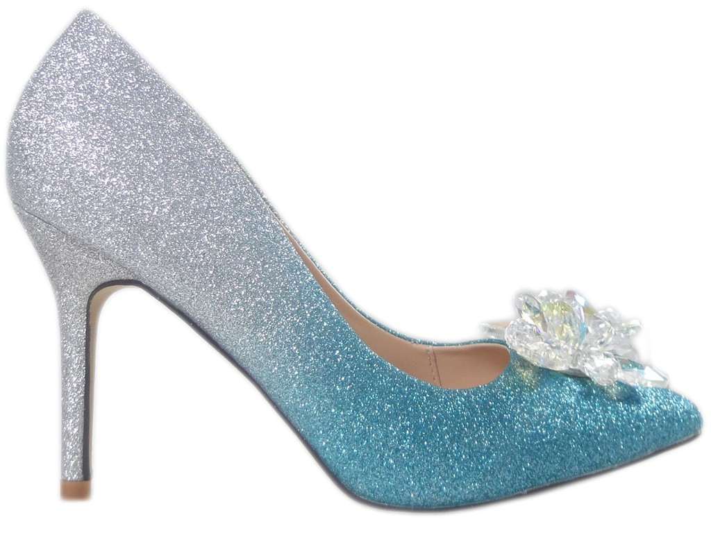 Zili un sudraba mirdzoši ombre stilettos - 1