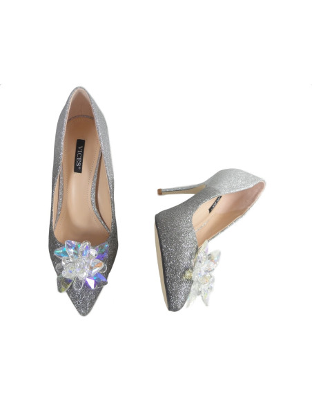 Graphite silver brocade ombre pins boots - 2