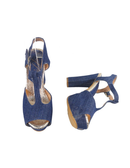 Sandale bleumarin denim pe o platformă de poștă - 2