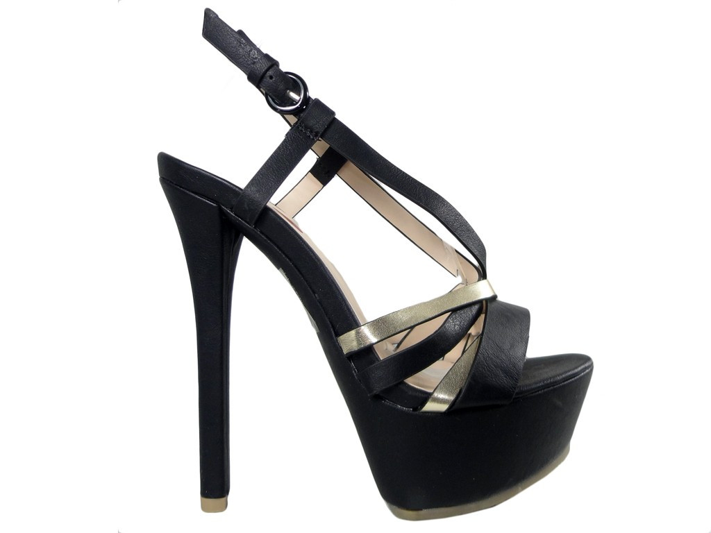 Black high sandals on the pin and platform - 1